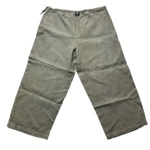 EILEEN FISHER Womens Olive Green Linen‎ Blend Cropped Wide Leg Pants Size L